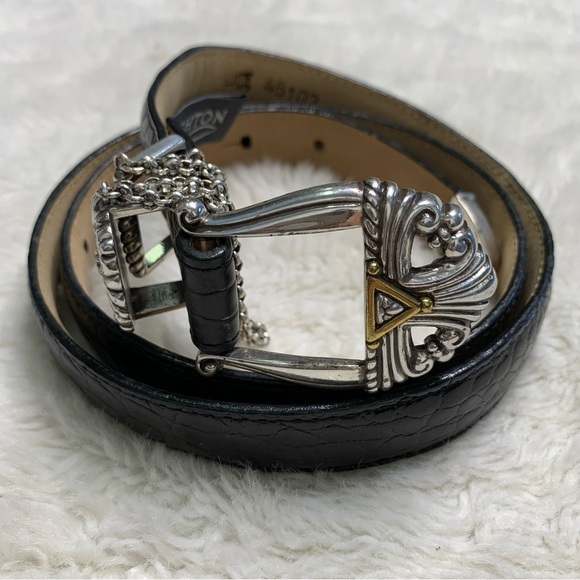 Brighton Women’s Black Leather Western Boho Belt Silver Filigree Buckle Size 34 main image 7